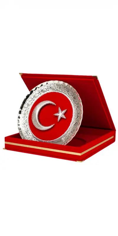 HİLAL ÇİÇEK DESENLİ GÜMÜŞ TABAK PLAKET